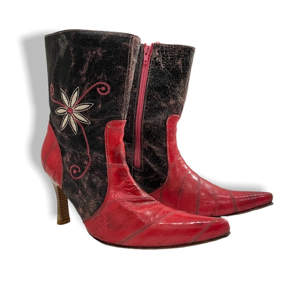White Diamond Cowboy Heeled Boots Flower Pink Red Los Altos - Picture 1 of 11